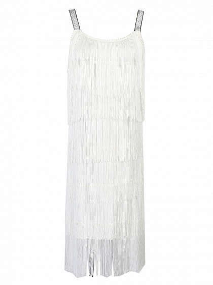 White Layered Tassel Detail Cami Shift Dress With Headband