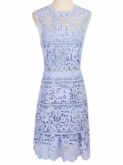 Blue Lace Floral Keyhole Back Sleeveless Mini Dress | Choies