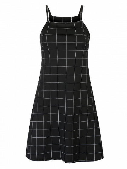 Black Check Print Cami A-line Dress