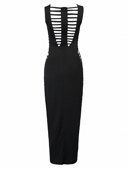 Black Lattice Detail Sleeveless Bodycon Maxi Dress