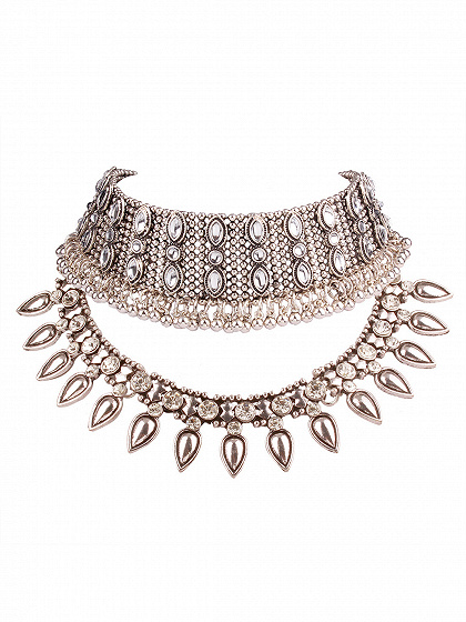 Silver Crystal Statement Choker Necklace