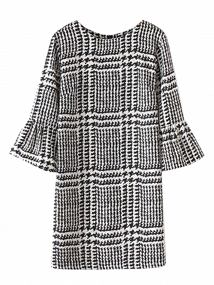 Monochrome Stripe Print Belle Sleeve Shift Dress | Choies
