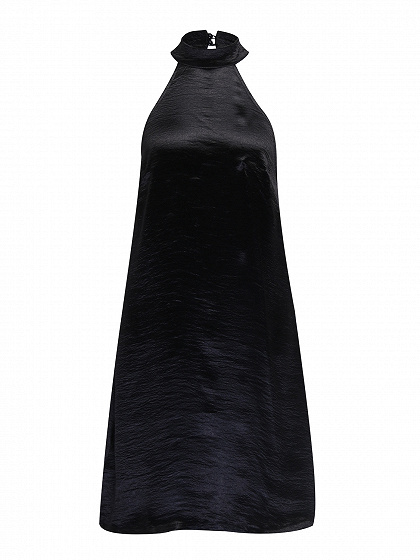 Black Halter Low Back Metallic Dress