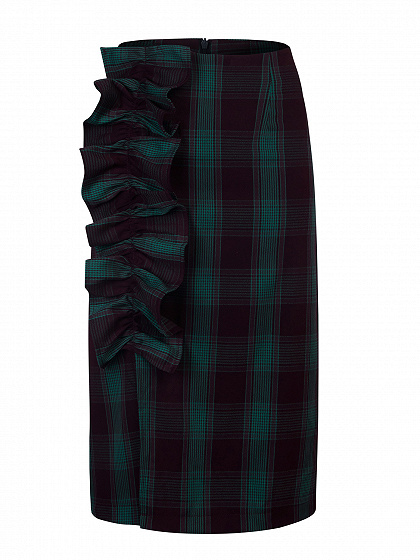 Multicolor Plaid Ruffle Detail High Waist Pencil Skirt
