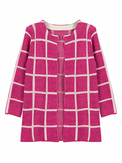 Hot Pink Plaid Long Sleeve Open Front Cardigan