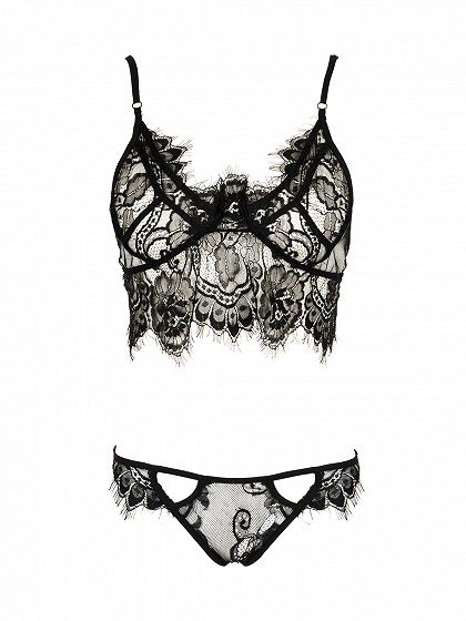 Black Eyelashed Lace Bra And Cut Out Bottom | Choies