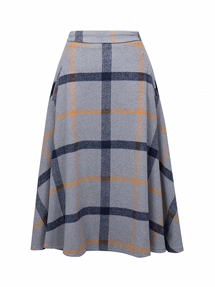 Gray Color Block Plaid Print Wool Midi Skirt | Choies