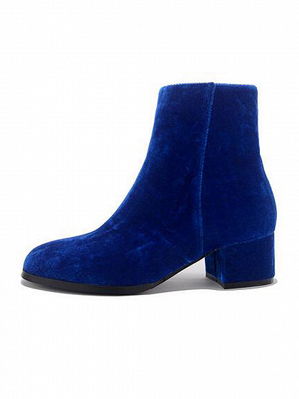 Blue Velvet Zip Side Heeled Ankle Boots | Choies
