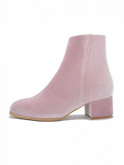 Pink Velvet Zip Side Heeled Ankle Boots | Choies