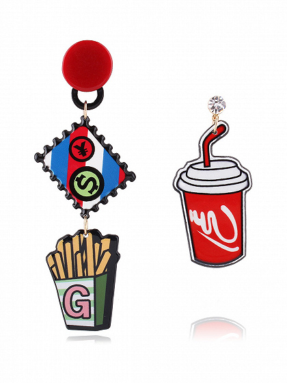 Multicolor Coke And French Fries Drop Earring Pack