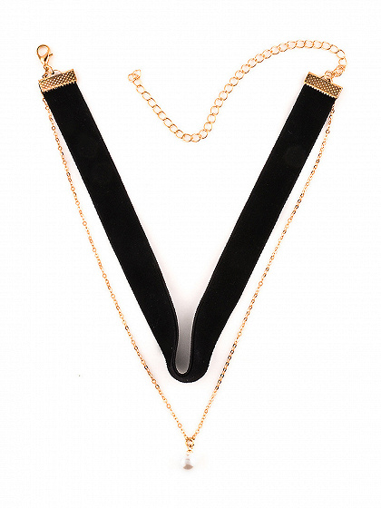 Schwarz Multirow-Perlen-Anhänger-Halskette
