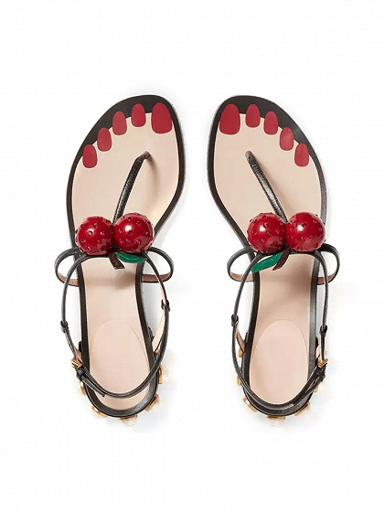 Black Cherry Toe Post Pearl Embellished Flat Sandals