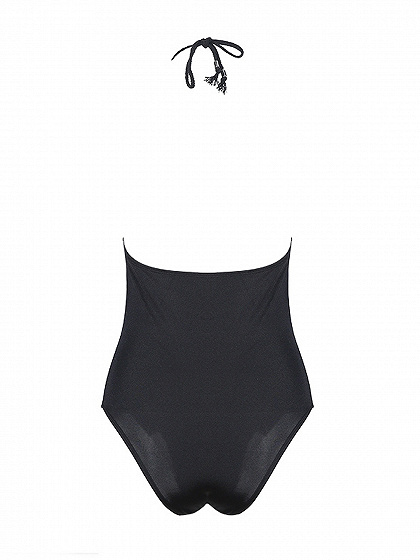 Black Halter V-neck Lace Trim One-piece Swimsuit | Choies