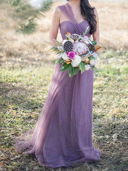 Light Purple Multi-way Lace Up Back Tulle Maxi Prom Dress