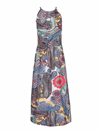 Polychrome Cutaway Spaghetti Strap Elastic Waist Boho Maxi Dress | Choies