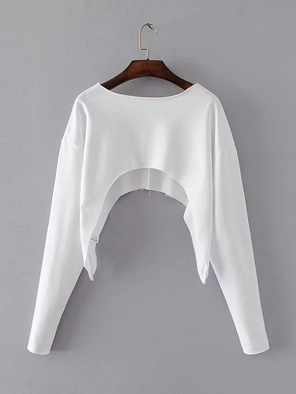 White Curved Hem Long Sleeve Crop Sweatshirt