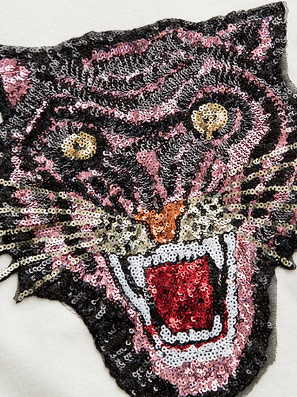 White Sequin Tiger Front Long Sleeve Knit Sweater | Choies