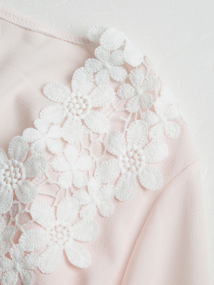 Pink V-neck Lace Panel Long Sleeve Mini Dress | Choies