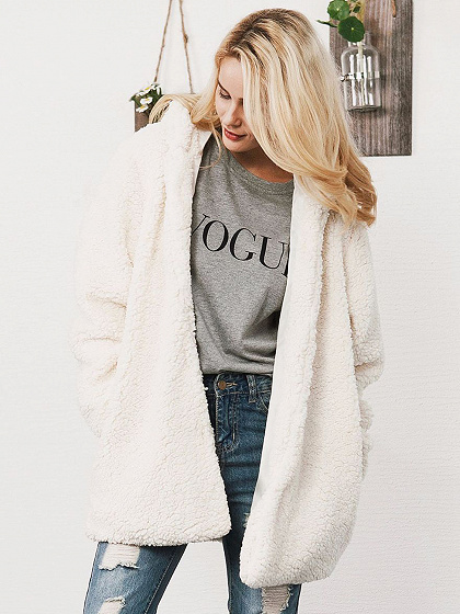 White Faux Shearling Hooded Coat