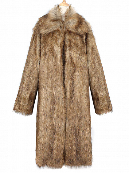 Brown Lapel Longline Faux Fur Coat | Choies