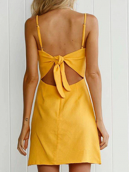 Yellow Bow Tie Back Cami A-Line Mini Dress