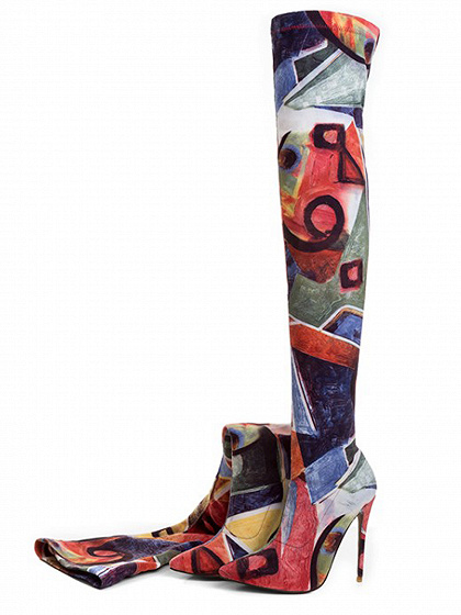 A choies Polychrome Stretch Over The Knee Heeled Boots