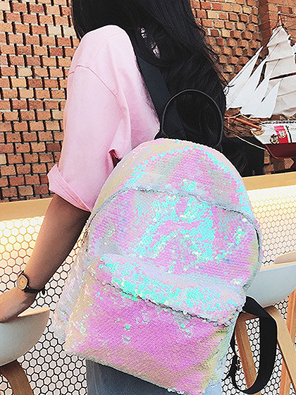 White Sequin Detail PU Backpack