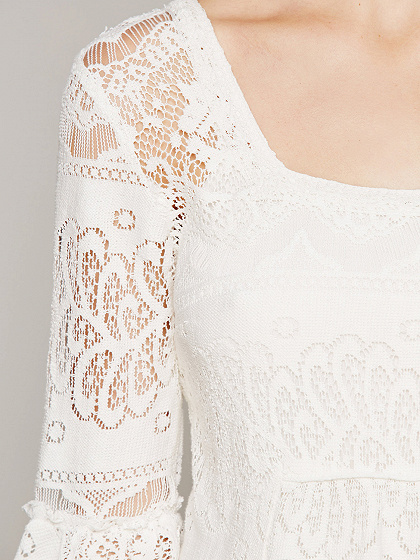 White Flare Sleeve Overlay Lace Mini Dress | Choies