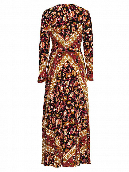 Brown V-neck Floral Print Button Placket Front Maxi Dress | Choies