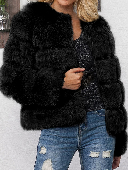 Black Faux Fur Long Sleeve Chic Women Coat
