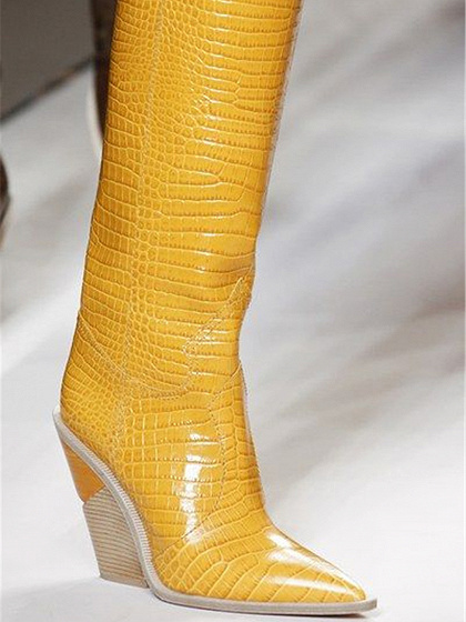 Yellow Microfiber Pointed Toe Chic Women Heeled Knee High Boots