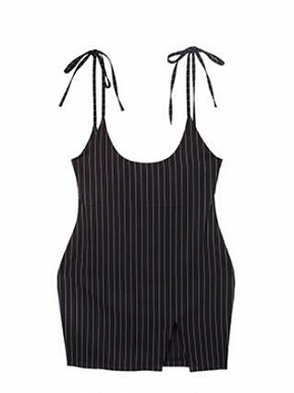 Black Stripe Split Front Open Back Women Cami Mini Dress | Choies