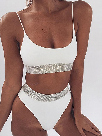 White Sequin Detail Bikini Set