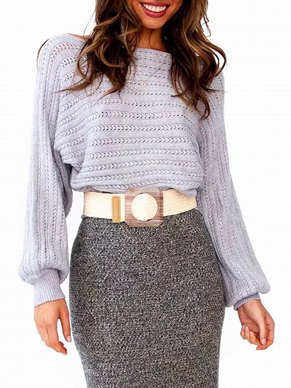Gray Off Shoulder Puff Sleeve Sweater