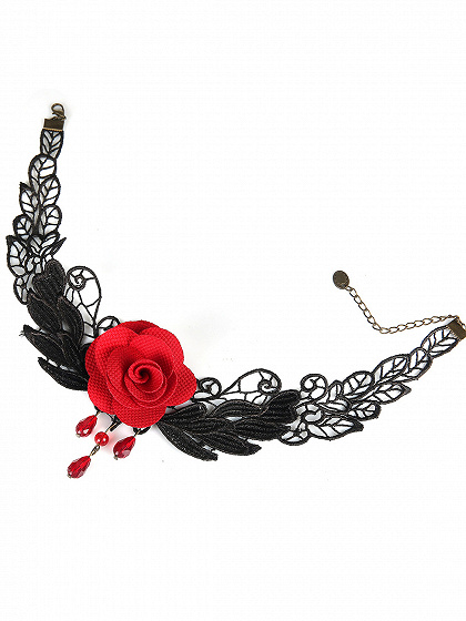 Red Floral Embellished Lace Necklace | Choies
