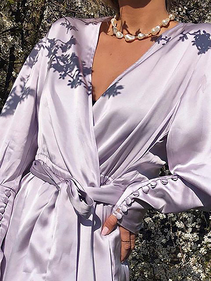 Purple V-neck Open Back Puff Sleeve Maxi Dress