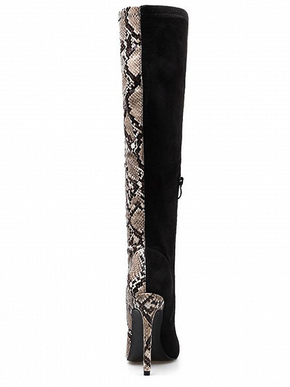 snakeskin print over the knee boots