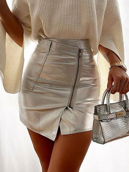 Silver High Waist Mini Skirt