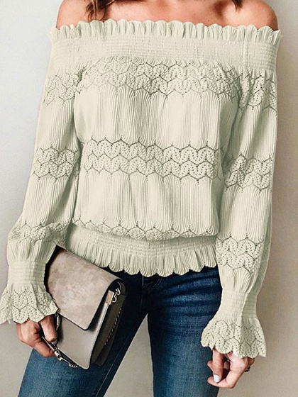 White Off Shoulder Long Sleeve Blouse