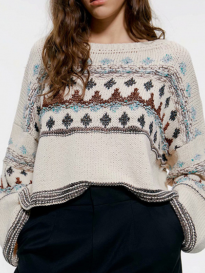 White Folk Print Long Sleeve Sweater