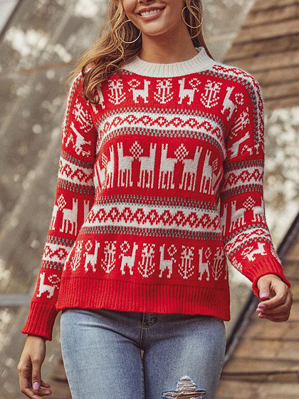 Red Christmas Long Sleeve Sweater | Choies