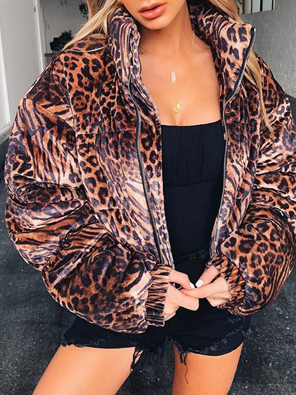 Brown Leopard Print Long Sleeve Jacket