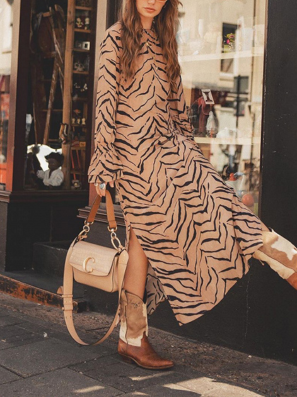 Pink Zebra Print Flare Sleeve Maxi Dress