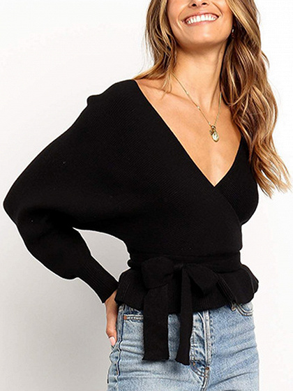 Black V-neck Long Sleeve Sweater