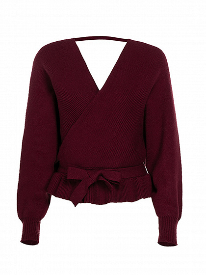 Red V-neck Long Sleeve Sweater | Choies