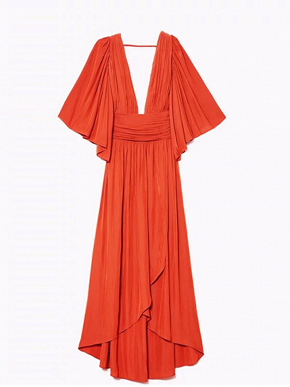 Orange Plunge Flare Sleeve Hi-Lo Maxi Dress | Choies
