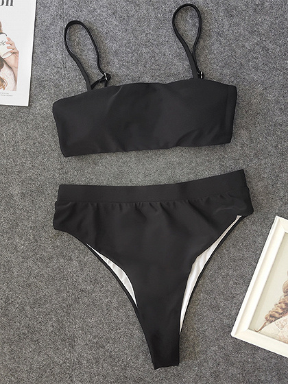 Black Bikini Top And High Waist Bottom | Choies