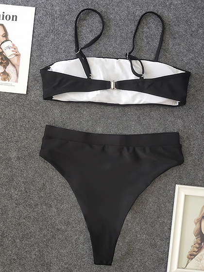 Black Bikini Top And High Waist Bottom | Choies