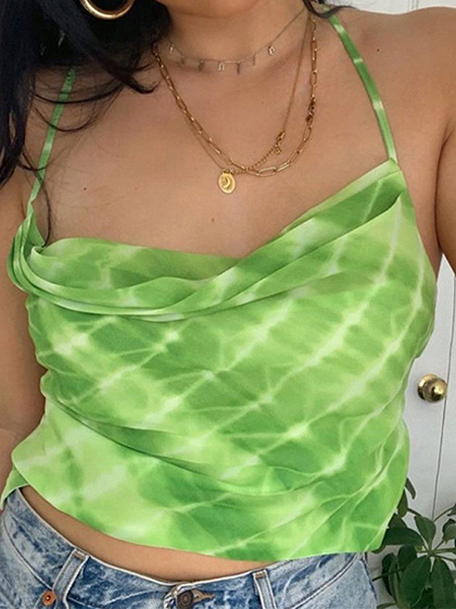 Green Halter Open Back Cami Top