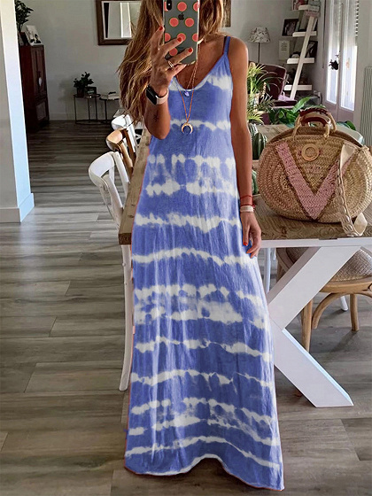 Blue Stripe V-neck Cami Maxi Dress